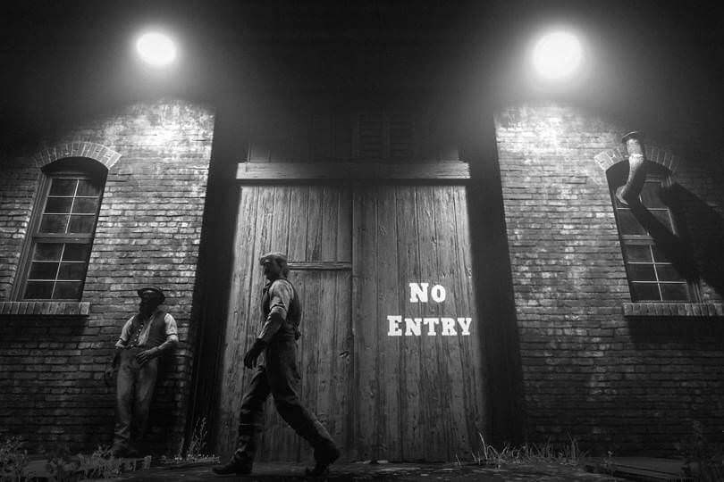 Potret hitam putih karakter di dalam game Red Dead Redemption sebagai konsep street photography